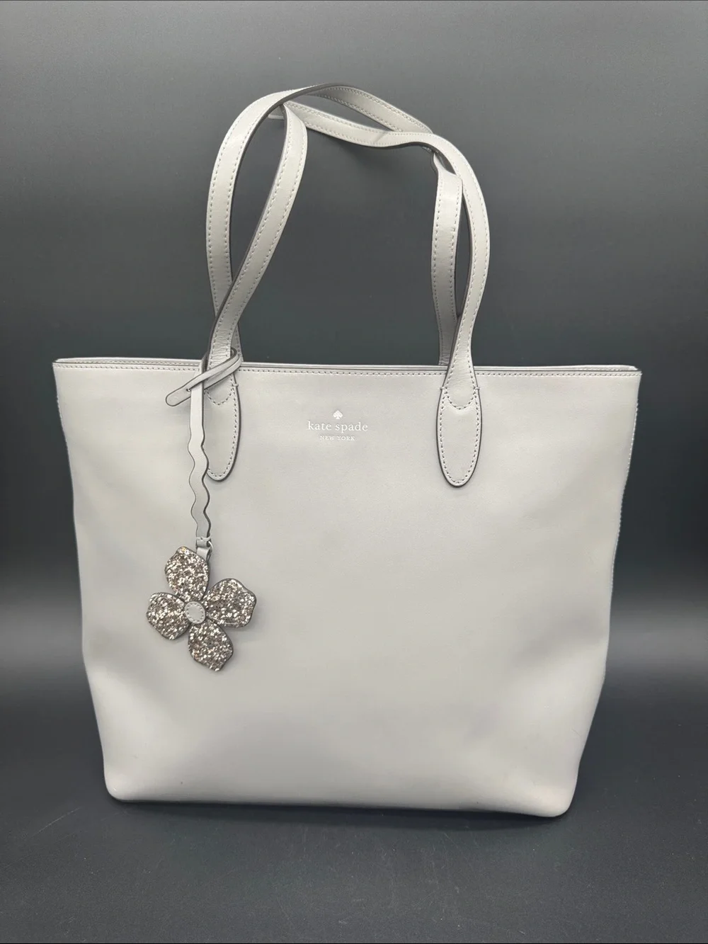 kate spade Kerri Medium Zip Tote Gray Smooth Leather